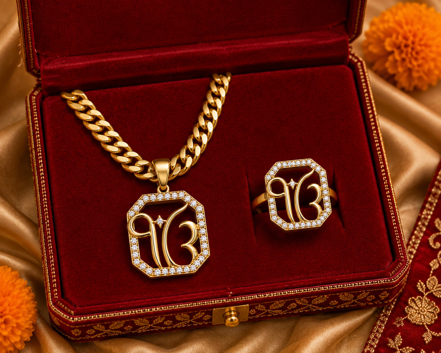 Stainless steel 18 k plated ikonkar diamond set