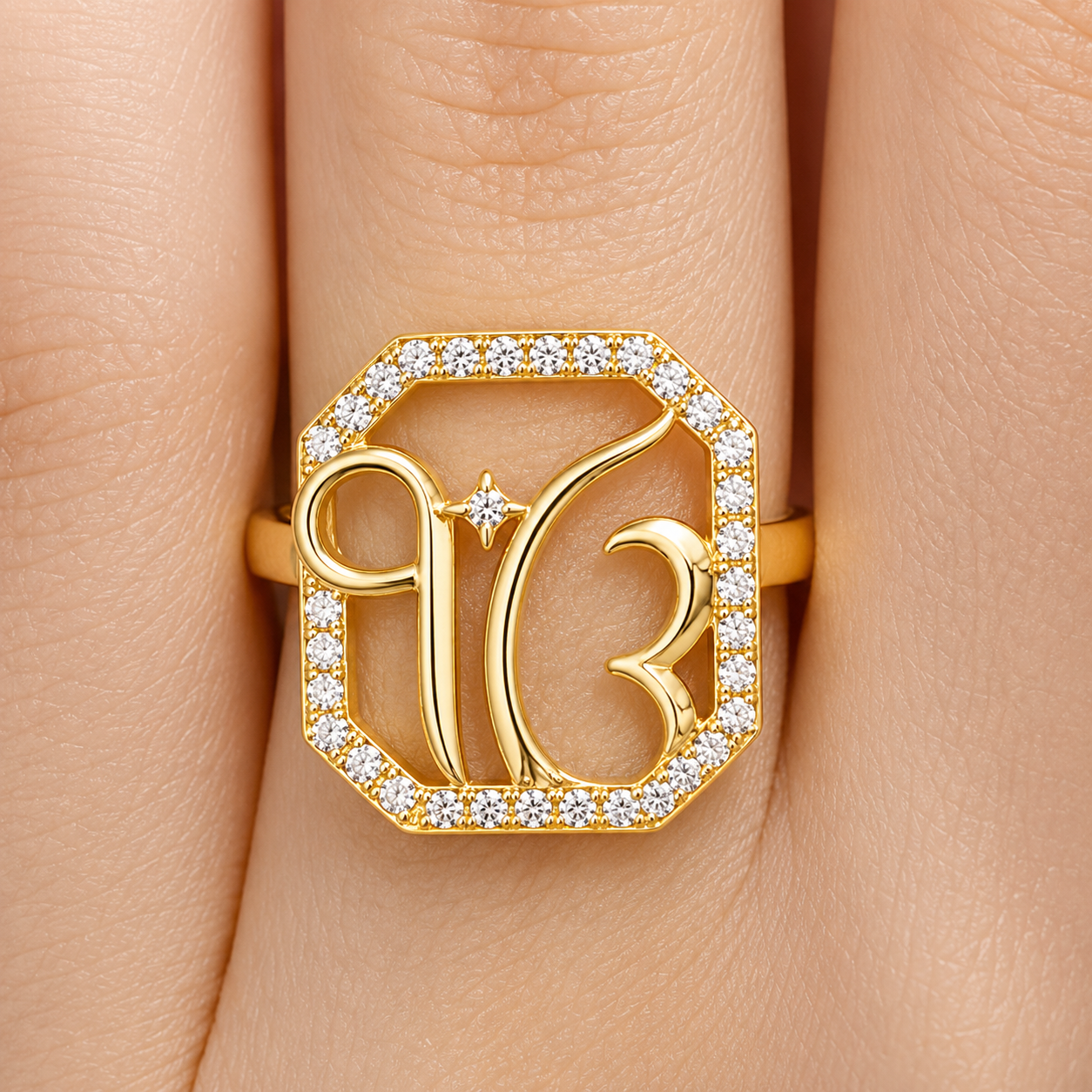 Stainless steel 18 k plated ikonkar diamond set