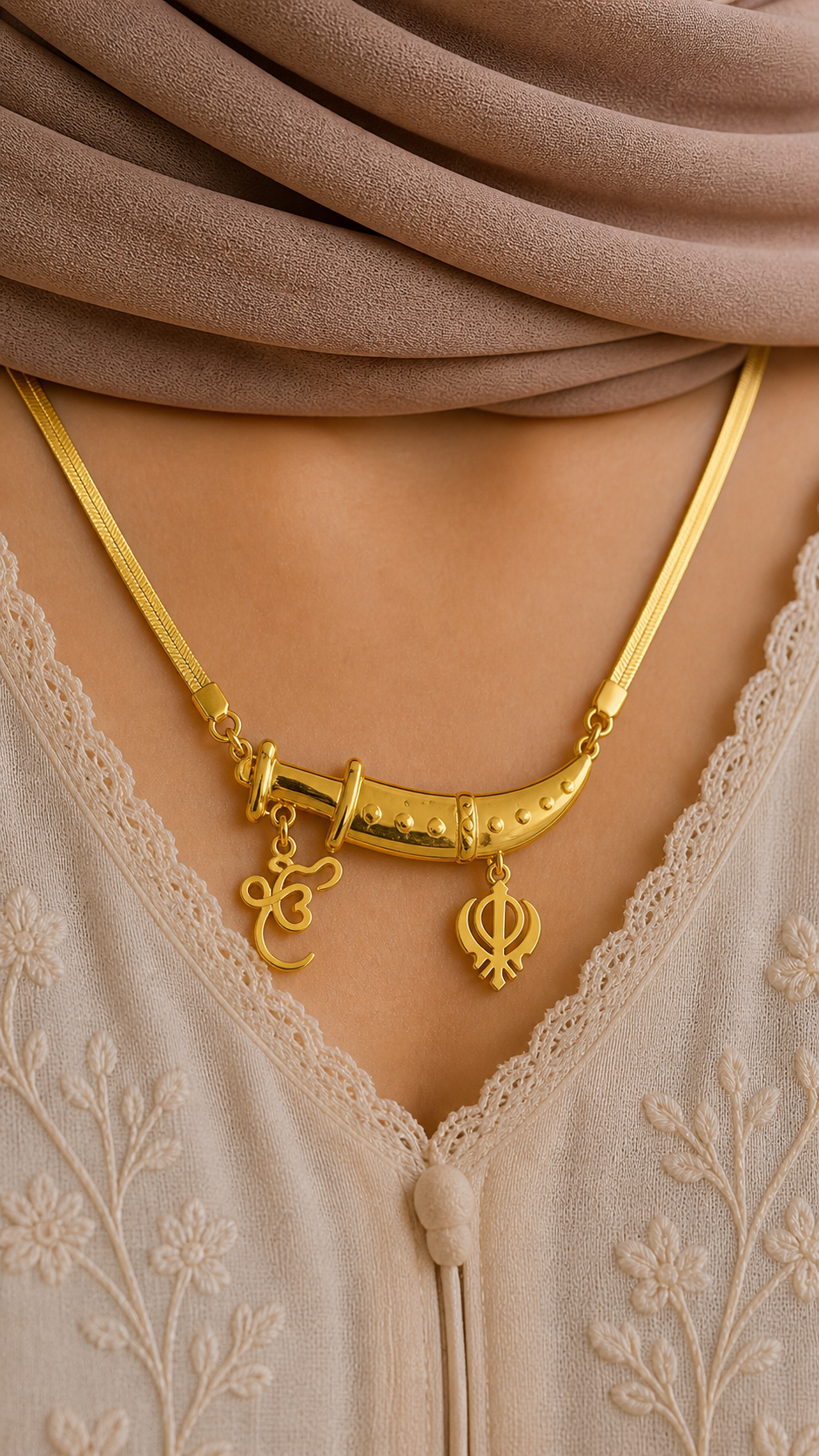 Sword necklace with Khanda and ikonkar